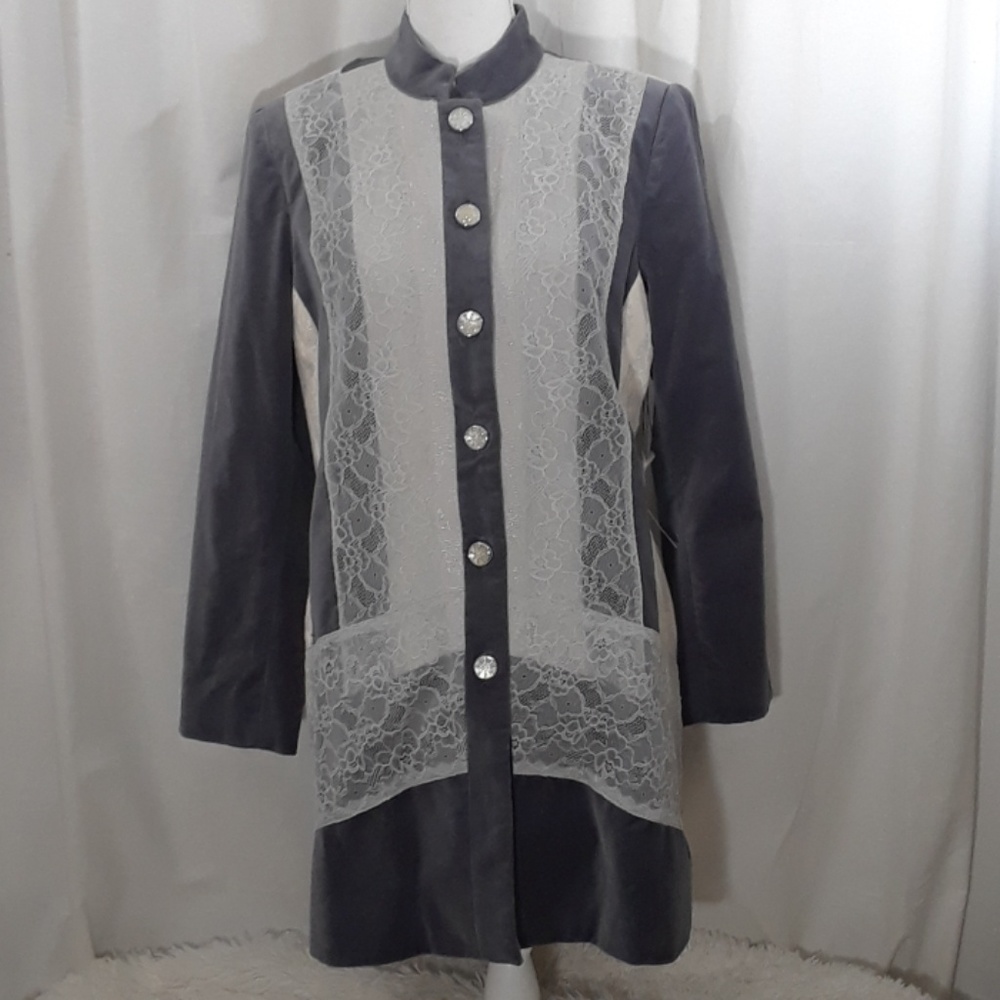 Chico's  Blazer Size 1 Medium Gray Ivory Jacket